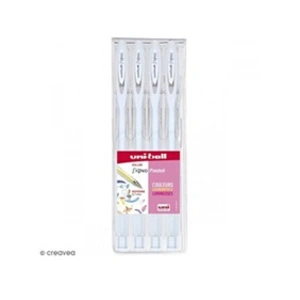 Comparateur de prix : Pochette De 4 Stylo Gel Uni-ball Signo - Blanc