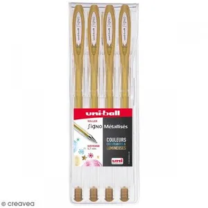 Comparateur de prix : Pochette De 4 Stylo Gel Uni-ball Signo - Or