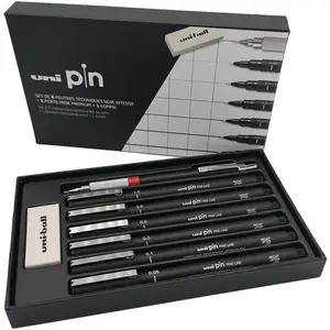 Comparateur de prix : uni-ball Set De 6 Feutres Techniques + 1 Porte-mine + 1 Gomme - Uni Pin - Noir