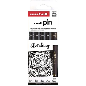 Comparateur de prix : Uni-Ball Pochette feutres techniques - Pointe calibrée de 0,4 à 1,2 mm - Noir - 5 pcs
