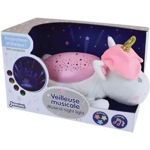 Comparateur de prix : Peluche veilleuse et musicale LICORNE - JEMINI - +/- 39 cm - Rose - Piles - Plush