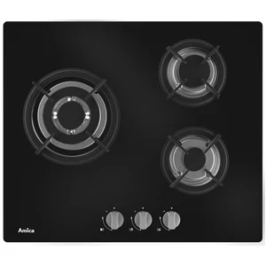 Comparateur de prix : Amica AMICA AG3631N TABLE DE CUISSON GAZ 60 cm - 3 zones VERRE NOIR