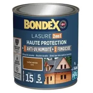 Comparateur de prix : BONDEX Lasure 2 en 1 Satin Haute Protection 5 ans - Chêne moyen