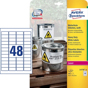 Comparateur de prix : AVERY Boîte de 960 étiquettes Laser inalterables Blanches 45,7x21,2mm L4778-20