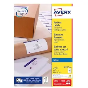 Comparateur de prix : Avery Etiquettes Adresses Jet D'encre Blanc 635 X 339 Mm