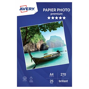 Comparateur de prix : AVERY - 25 feuilles de papier photo 270g/m² brillant. Format A4. Impression jet d'encre.