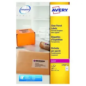 Comparateur de prix : Avery 200 étiquettes Laser transparentes, format 99,1 x 67,7 mm (25 feuilles/cdt)
