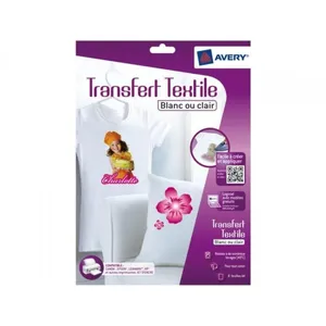 Papier créatif AVERY 8 Transferts T-shirt blancs/clairs A4