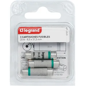 Comparateur de prix : LEGRAND Cartouches fusibles pour porte-fusibles avec témoin - 8.5x31.5mm 20A