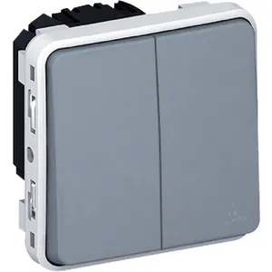 LEGRAND Interrupteur double 10A composable avec enjoliveur Plexo gris pas cher