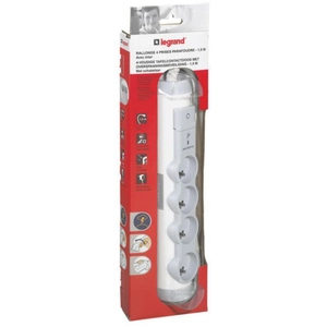 LEGRAND Rallonge multiprise 4 prises de courant 2P+T 16A 230V avec parafoudre blanc et gris (049415/050095)