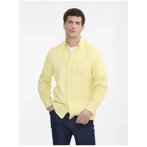 Aigle Chemise en lin à manches longues - Chemise homme Misty Yellow M pas cher