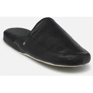 Isotoner Chausson mules cuir Homme Noir pas cher