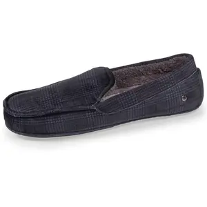Isotoner Chaussons mocassins Homme carreaux Marine