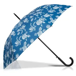 Isotoner - Parapluie Canne Auto Fleur Coquillage Bleu