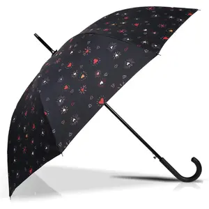 Isotoner - Parapluie Canne Auto Coeur Rouge