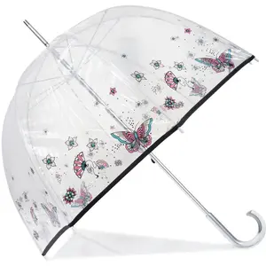 Isotoner - Parapluie cloche transparent PVC/Papillon rose pas cher