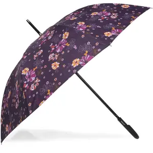 Isotoner - Parapluie Canne Auto Fleurs Aubergine pas cher