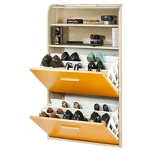 Comparateur de prix : SIMMOB Meuble à Chaussures Chêne Abattants Oranges - Rideau Blanc - L ...