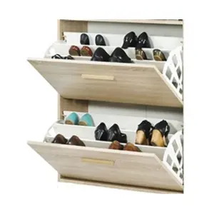 Comparateur de prix : SIMMOB Meuble à Chaussures Chêne Vintage - Rideau Blanc - L 75.2 x l 3...