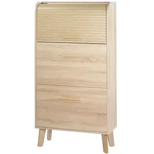 Comparateur de prix : SIMMOB Meuble à Chaussures Chêne Vintage - Rideau Chêne - L 75.2 x l 30.6 x H 143.1 cm