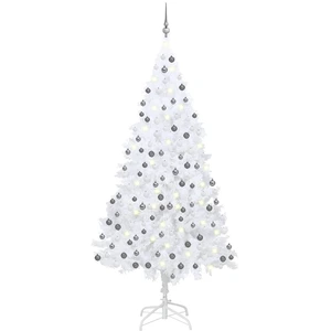 Arbre de Noël artificiel avec éclairage & boules Blanc 240 cm pas cher