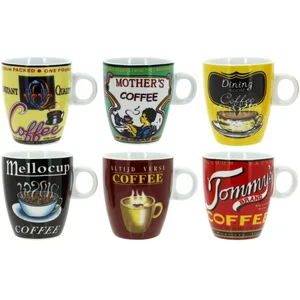 THEKITCHENETTE Lot 6 tasses a cafe old school 20cl porcelaine decors assortis Novastyl pas cher