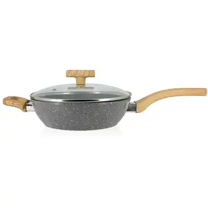 Sauteuse cannelle 24cm avec couvercle en verre et poignées bois clair Menastyl pas cher