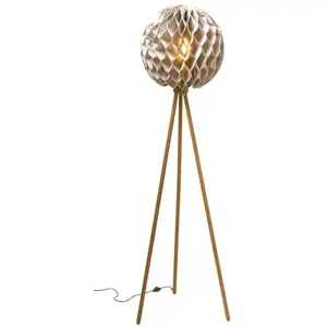 Comparateur de prix : Now's Home Lampadaire en lin taupe pied en teck h163cm