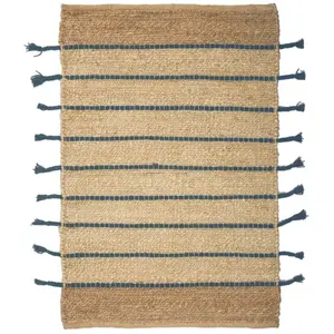 Now's Home Tapis en jute et coton bleu 60x80cm
