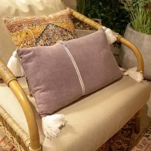 Now's Home Coussin en coton rose avec pompons blancs 30x50cm pas cher