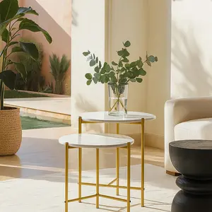 Now's Home Set de 2 tables basses effet marbre et pieds en métal pas cher