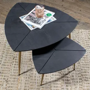 Now's Home Lot de 2 tables gigognes finition bois et pieds en métal doré pas cher