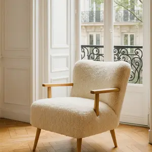 Now's Home Fauteuil en tissu crème et structure en bois pas cher