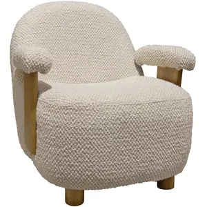 Now's Home Fauteuil en bouclette écru et structure en bois pas cher