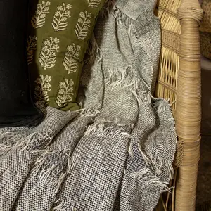 Now's Home Plaid en coton beige et noir 150cm pas cher