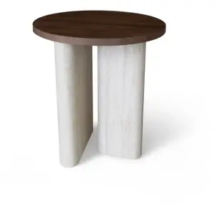 Table d'appoint ronde avec plateau foncé et pied effet travertin 40cm pas cher