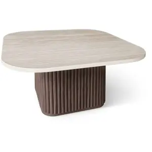 Table basse carré effet travertin et pied effet noyer 80cm pas cher