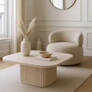 Table basse carré effet travertin 80cm pas cher