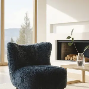 Now's Home Fauteuil effet fourrure bleu et structure en bois