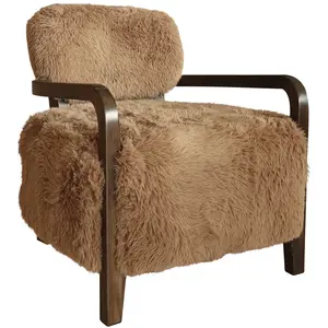 Now's Home Fauteuil effet fourrure marron et structure en bois pas cher