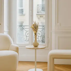 Now's Home Meuble d'appoint en métal blanc et plateau en travertin beige pas cher
