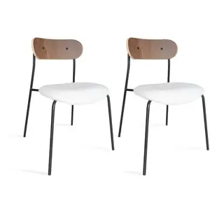 Lot de 2 chaises en tissu écru et dossier en finition noyer pas cher