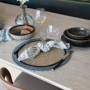 Comparateur de prix : Lot de 6 sets de table en jonc de mer naturel et bleu d38cm