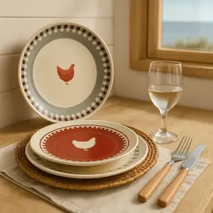 Novastyl Lot de 6 assiettes à dessert en grès 19cm avec dessin poule pas cher