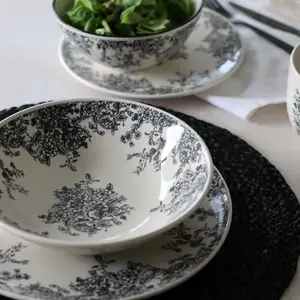 Comparateur de prix : Novastyl Lot de 6 assiettes creuses porcelaine blanc et noir 20,5cm