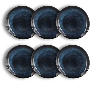 Comparateur de prix : OGO Living Lot de 6 assiettes à dessert en grès bleu 21cm