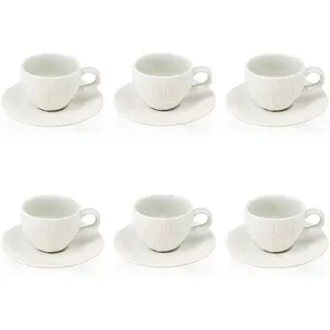 Comparateur de prix : OGO Living Lot de 6 tasses et soucoupes 9cl en porcelaine blanc - bleu