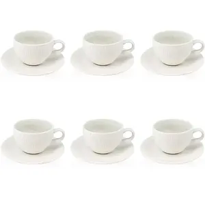 Comparateur de prix : OGO Living Lot de 6 tasses et soucoupes 21cl en porcelaine blanc - bleu