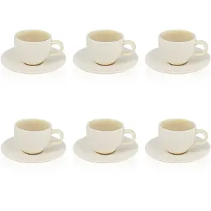 Comparateur de prix : OGO Living Lot de 6 tasses et soucoupes 9cl en porcelaine blanc - beige